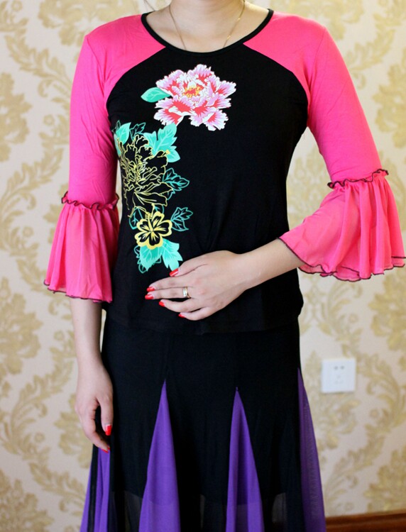 长袖七分袖舞蹈上衣练功上衣广场舞服装喇叭袖形体舞蹈服演出练习