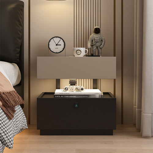 现代简约卧室床头柜指纹锁轻奢储物柜悬浮氛围灯双抽屉大小可定制