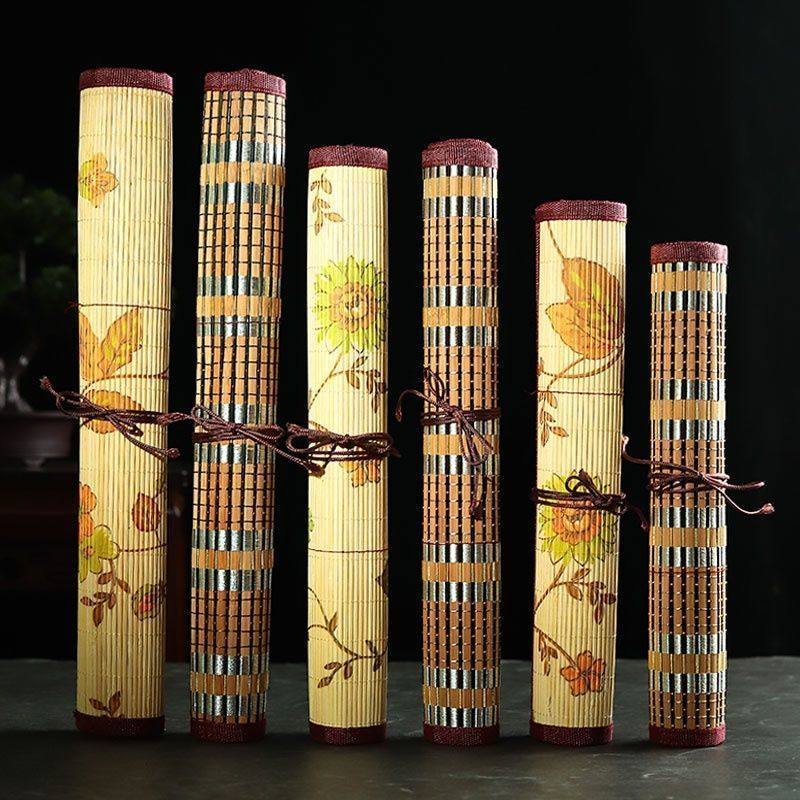天然竹子印花笔帘卷轴式文房四宝笔袋书法用品收纳袋便携复古风款,文具电教/文化用品/商务用品,笔帘,淘宝优惠券,粉丝福利购,淘宝优惠卷