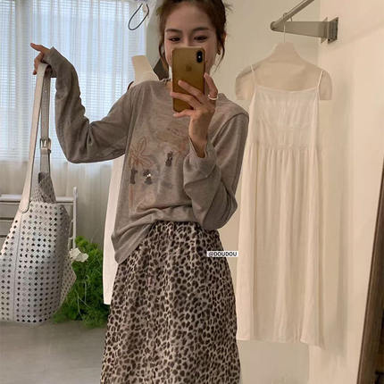 韩版卡通印花长袖T恤女宽松圆领休闲百搭显瘦慵懒风夏季上衣潮