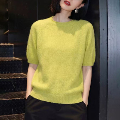 草绿色短袖针织衫女2026夏季新款慵懒高级感减龄宽松休闲显0314r