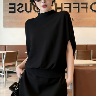 减龄宽松蝙蝠袖 春夏黑色针织衫 时尚 2026新款 上衣0325z 女短袖