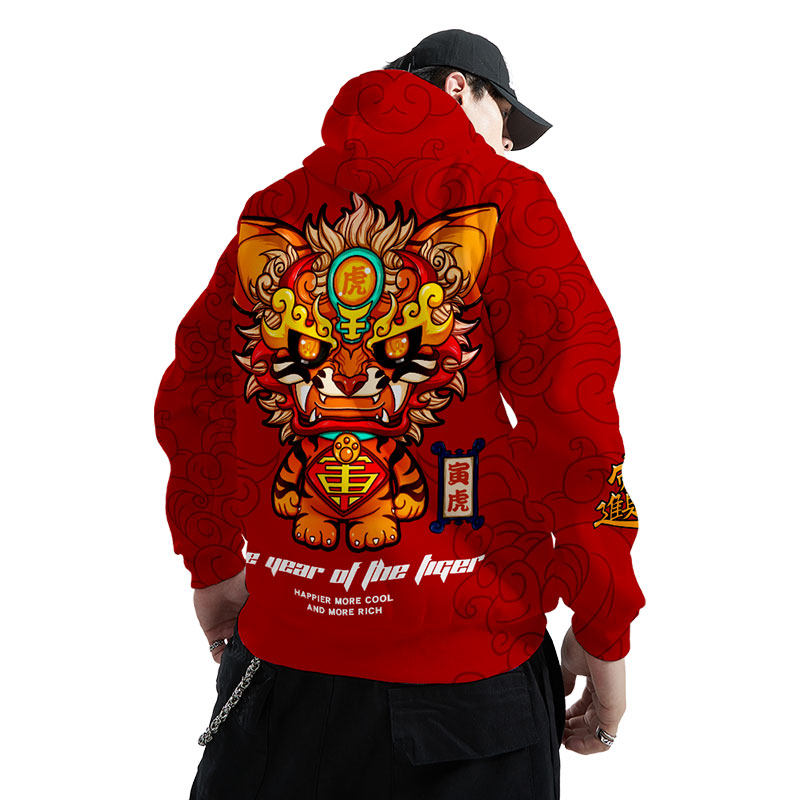 국가 동향 호랑이의 해 벤밍의 해 빨간 후드 티셔츠 남성 신년 커플 조디악 긴 소매 연례 파티 파티 재킷
