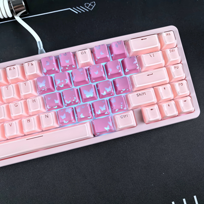 XVX粉色果冻正刻拼蝴蝶爱心键帽适配made68迈从ACE68 ATKRS6 EZ63