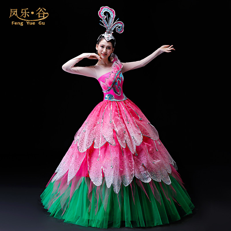 大型大气开场舞大摆裙演出服装女盛世花开舞蹈大裙子花瓣裙歌伴舞