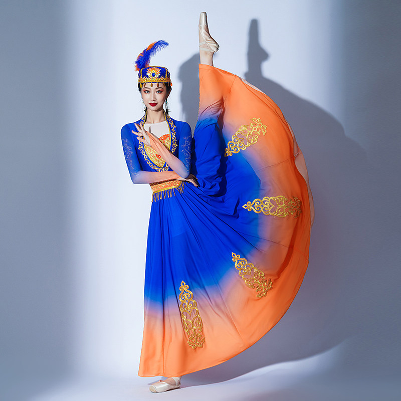 民族舞蹈服装女新疆舞蹈演出服开场舞大摆裙连衣裙艺考2022年新款