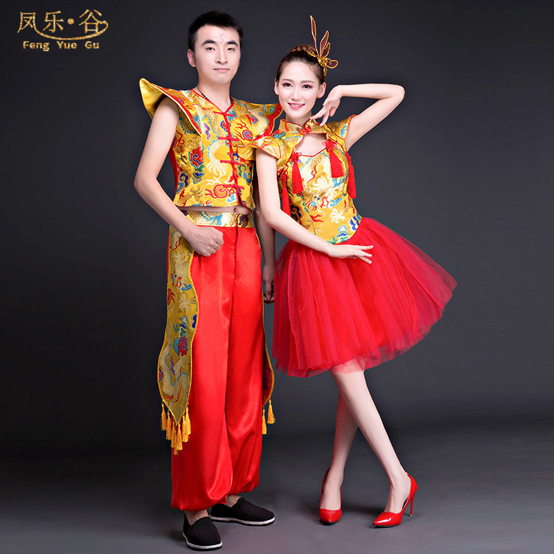 水鼓舞演出服装女腰鼓队打鼓服演出服成人中国风民族中国鼓歌伴舞