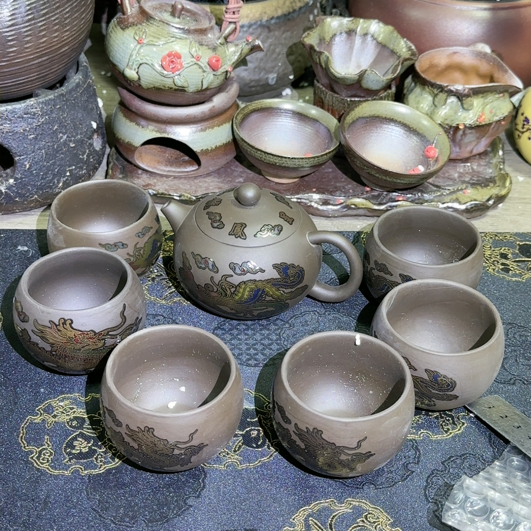 13.8  紫砂龙凤呈祥变色凤鸣西施泡茶壶带六个杯子