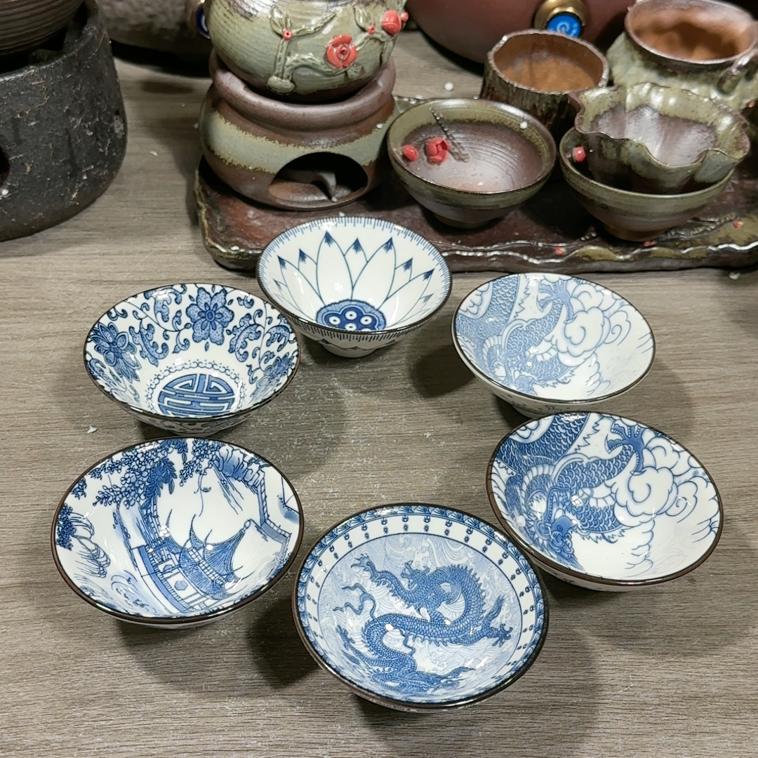 青花杯子六个