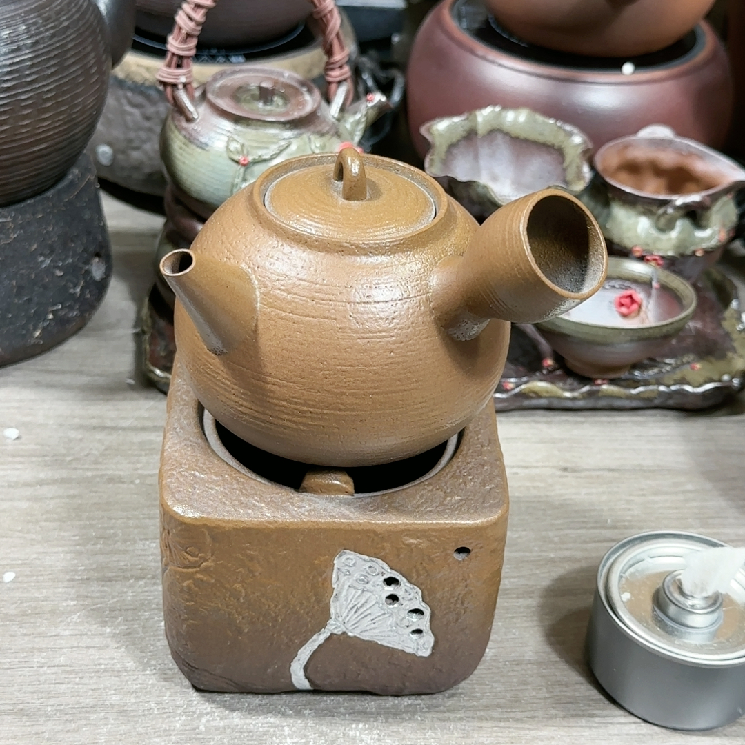 原矿老岩泥柴烧侧把壶500毫升可以干烧带矿物油炉