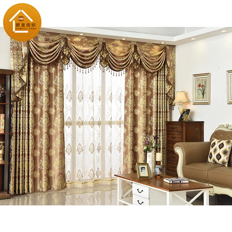 窗帘欧式经典水波帘头高窗落地窗客厅卧室遮阳隔热定制窗帘