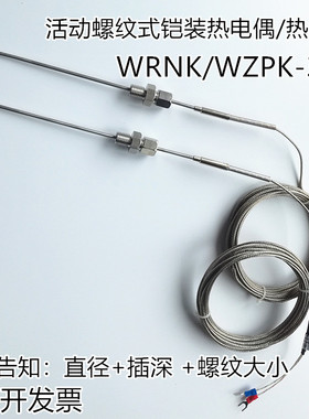 铠装热电偶WRNK-391带活动螺纹可弯曲高温K/E/PT100进口电阻探针