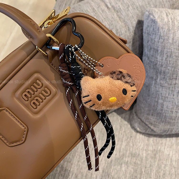 豹纹Kitty猫挂件~手作黑皮KT皮革爱心登山绳miu风包包挂饰钥匙扣