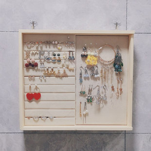 实木防尘首饰盒耳钉戒指收纳托盘家用耳环项链架子绒布展示架珠宝