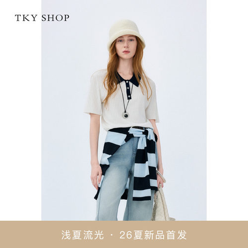 TKYSHOP撞色短袖线套衫