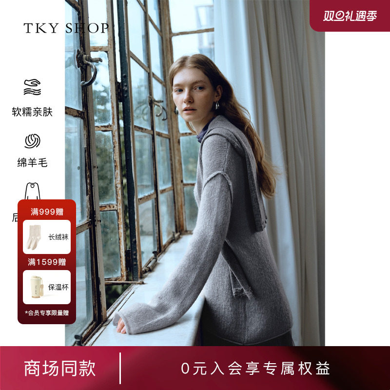 TKYSHOP后背镂空套头毛针织衫