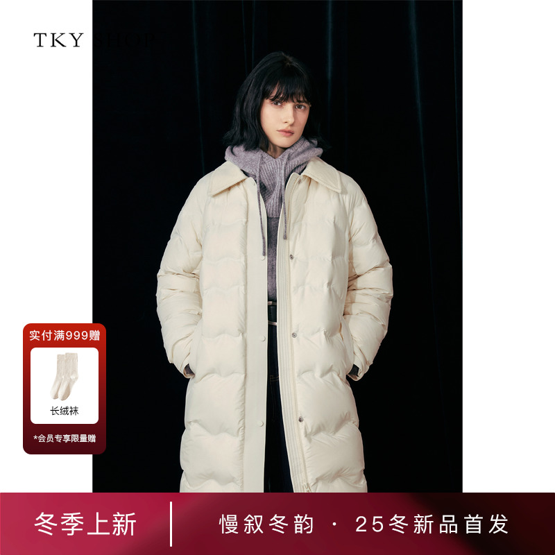 TKYSHOP翻领中长款羽绒服