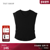TKY 内搭 显瘦上衣简约通勤无袖 SHOP极简风V领短袖 T恤女黑色修身