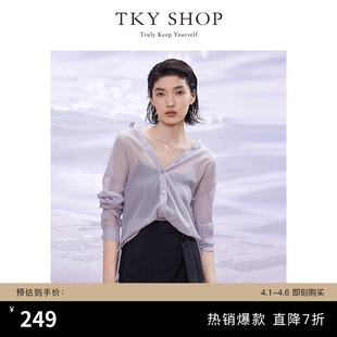 女长袖 气质通勤衬衣轻奢chic上衣 SHOP简约休闲风翻领系带衬衫 TKY