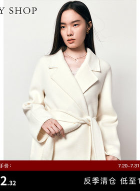 TKYSHOP系带翻领中长款羊毛大衣