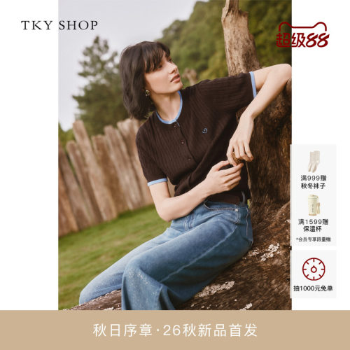 TKYSHOP圆领短袖毛开衫