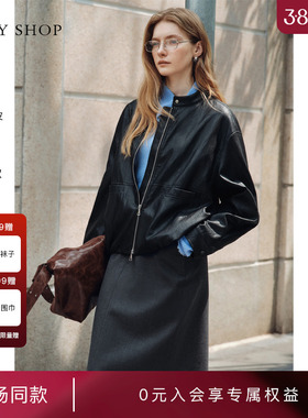 [商场同款]TKY SHOP立领皮衣2025秋新款皮夹克外套女10I1EA03L030