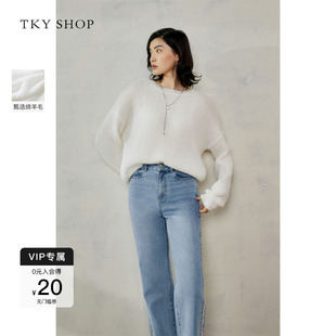 设计感上衣 TKY SHOP法式 慵懒风软糯毛衣女圆领宽松针织衫 春新款