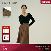 TKY SHOP深驼色百褶半身裙秋新款 简约优雅气质中长裙通勤百褶裙