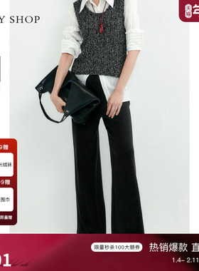 TKY SHOP简约宽松黑色阔腿裤春季新款极简风休闲显瘦百搭通勤长裤