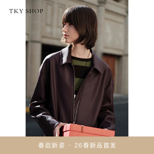 [商场同款]TKY SHOP翻领短款PU皮外套2026春新品皮衣10J1DA02A033
