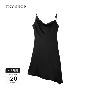 TKY 黑色性感吊带裙海边度假风 SHOP中长款 真丝连衣裙女2025春新款