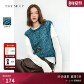 针织马甲背心女春秋新款 TKY SHOP简约无袖 收腰蓝色镂空薄气质上衣