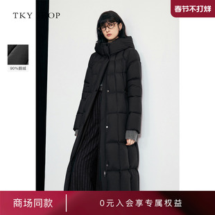 [商场同款]TKY SHOP黑色长款连帽羽绒服女保暖鹅绒服10I1HA05S198