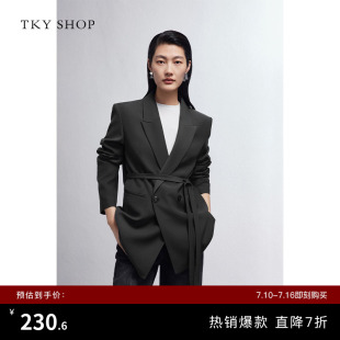 TKY SHOP高级设计感女士西装外套长袖灰色休闲西服女职业通勤上衣