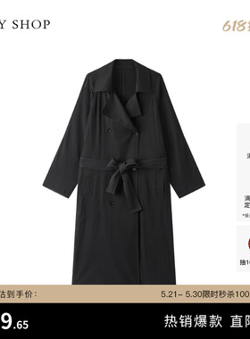 TKY SHOP黑色长款时尚风衣女宽松休闲外套春秋新款简约通勤外套