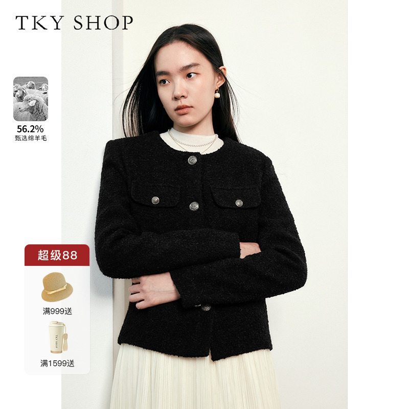TKYSHOP圆领小香风短款外套