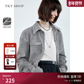 SHOP灰色灯芯绒长袖 衬衫 女2025年新款 TKY 设计感系带衬衫 加厚上衣
