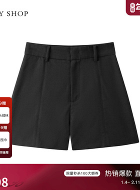 TKY SHOP时尚休闲短裤女2025秋新款绵羊毛保暖设计感直筒短款裤子