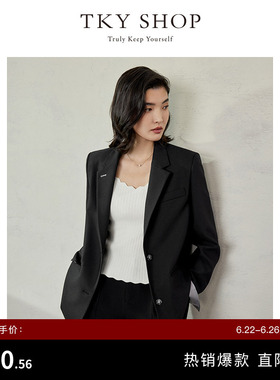 TKY SHOP高级设计感黑色西装外套女简约通勤气质西服宽松休闲外套