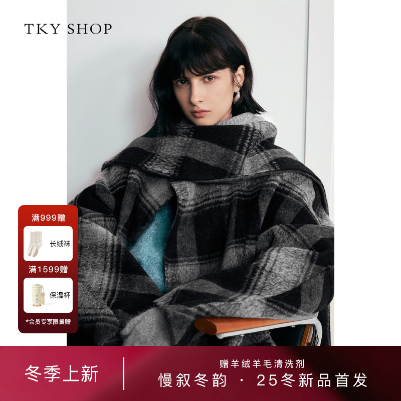 TKYSHOP双面穿带围巾长款大衣