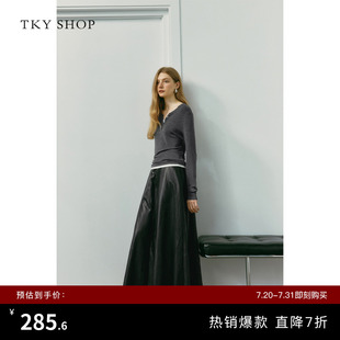 TKY SHOP长款高腰PU皮裙女秋季新款优雅气质A字半身裙