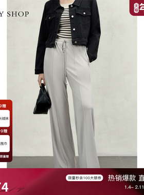 TKY SHO高腰垂感休闲阔腿裤女宽松显瘦拖地裤高级复古直筒裤通勤