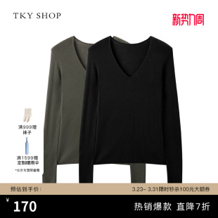 女冬季 新款 保暖修身 TKY 内搭打底衫 V领线套衫 毛针织衫 SHOP长袖
