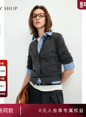 [商场同款]TKY SHOP圆领羊毛针织开衫女2025春季新款10I1MA03B035