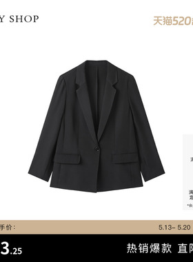 TKY SHOP黑色真丝女士西装外套春季新款轻职场正装西服休闲西装