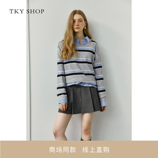 SHOP圆领条纹针织衫 商场同款 TKY 毛衣10I1LA03L034 女2025秋新款