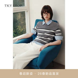 女2026春新款 毛衣10J1LA05C011 条纹针织衫 SHOP短袖 商场同款 TKY