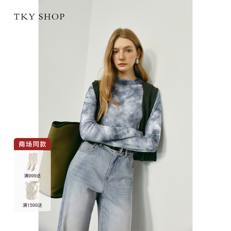 TKYSHOP晕染印花长袖T恤