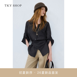 女2026夏新款 上衣10J1KA01E018 条纹衬衫 SHOP长袖 商场同款 TKY