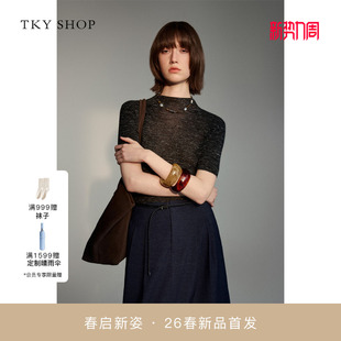 商场同款 2026春新款 TKY 针织衫 T恤10J1LA04B012 SHOP半高领短袖